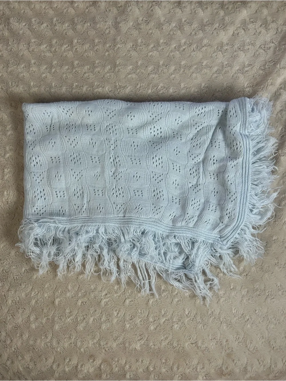 Jainco UK Light Blue Baby Blanket Fringe Edge Sweater Knit Acrylic